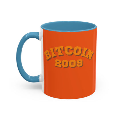 Bitcoin 2009 Orange Accent Mug by cypherpunkgear.com