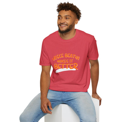 Uisce Beatha makes it better Orange font Light colors Unisex T-Shirt by cypherpunkgear.com