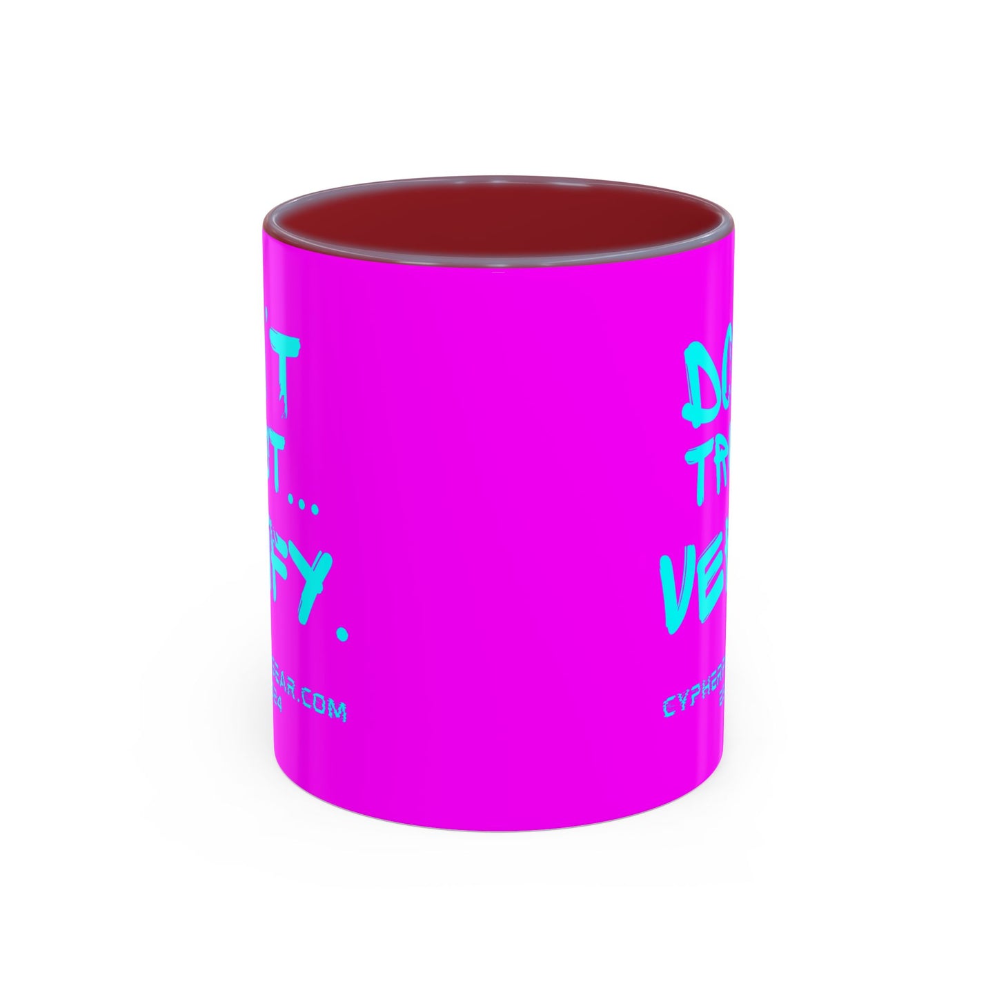 Don't Trust...Verify. Electric Magenta Accent Mug by cypherpunkgear.com