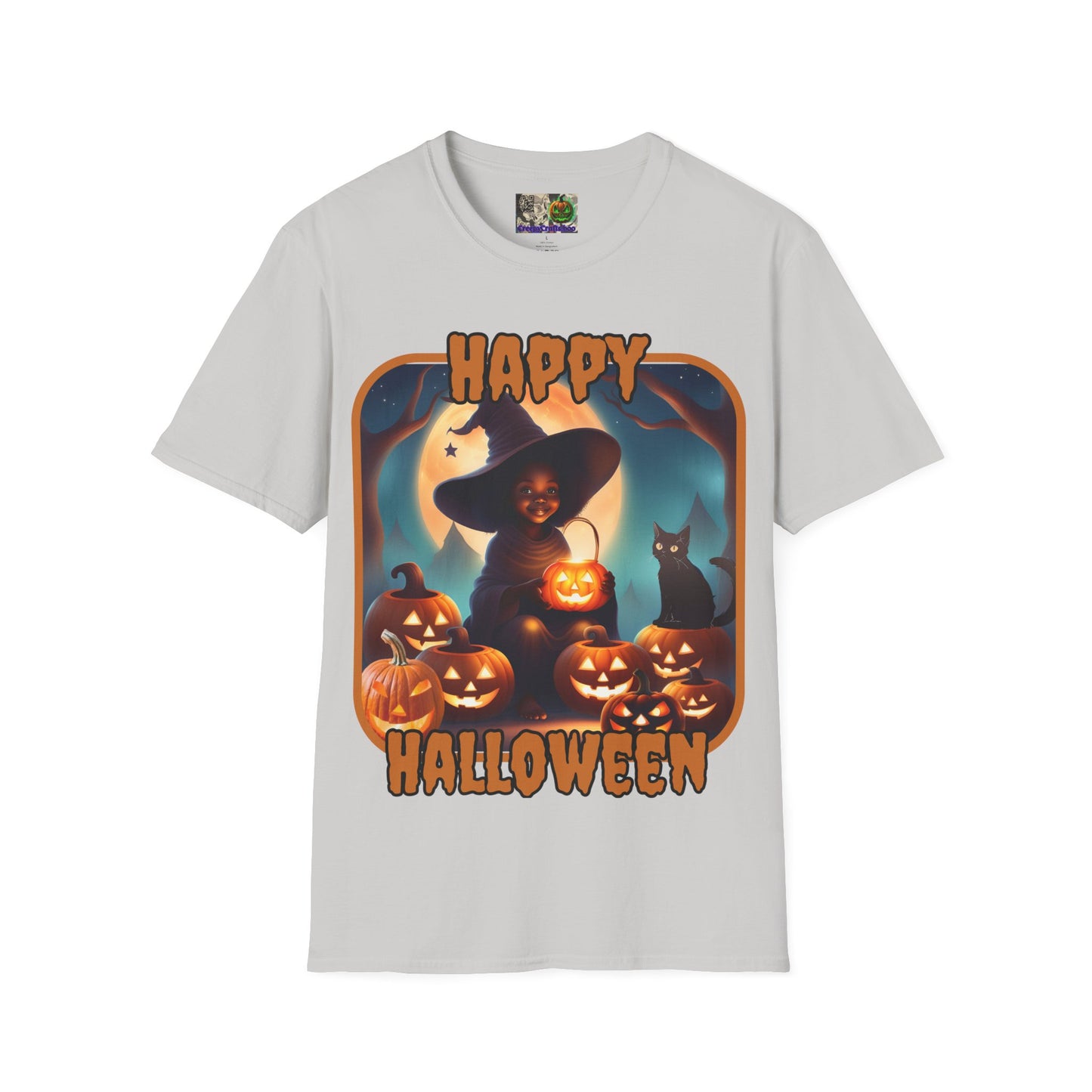 Happy Halloween Cute Witch Orange font, Light colors, Unisex T-Shirt by CreepyCrafts.boo