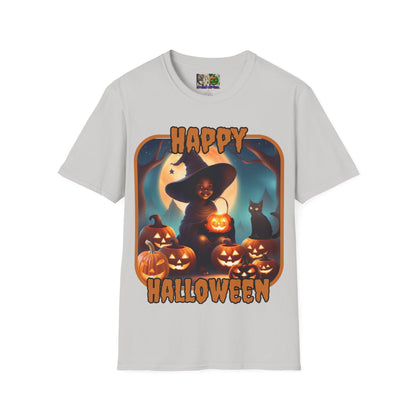 Happy Halloween Cute Witch Orange font, Light colors, Unisex T-Shirt by CreepyCrafts.boo