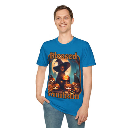 Blessed Samhain Cute Witch ORfont DKcolors Unisex T-Shirt by cypherpunkgear