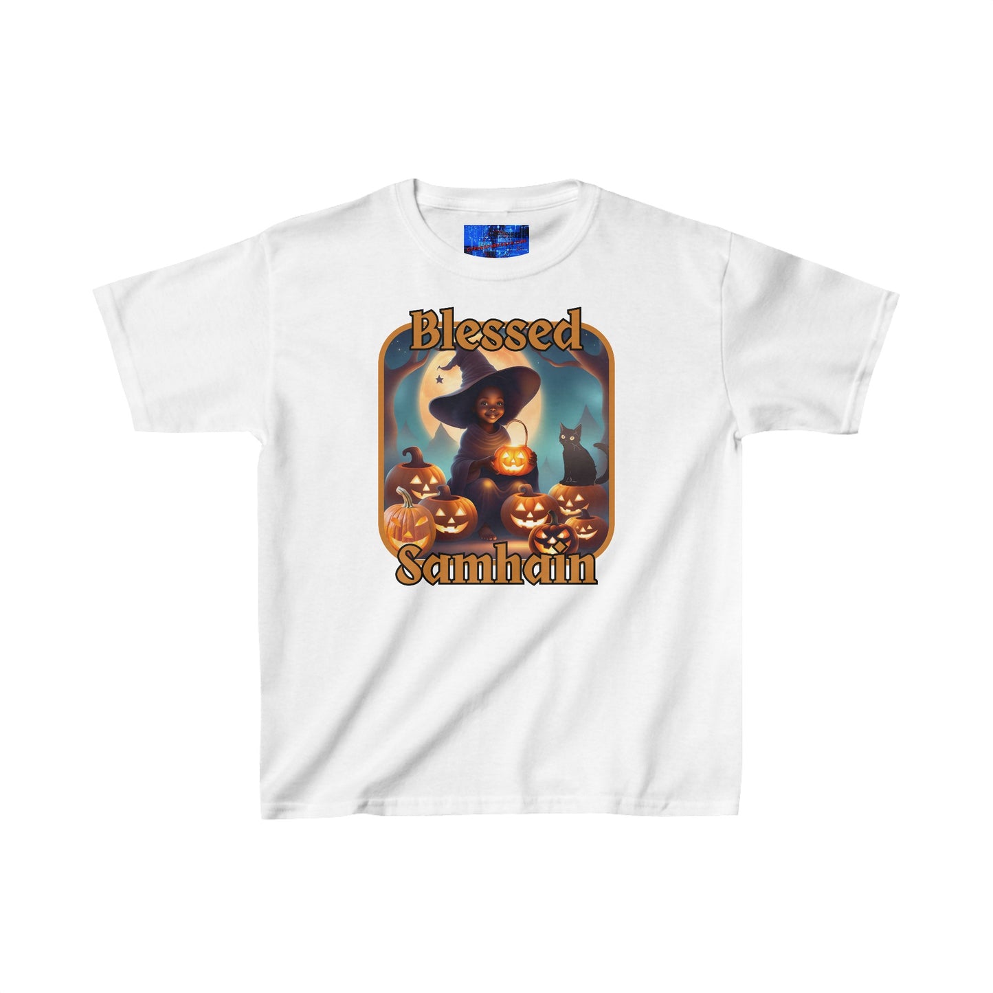 Blessed Samhain Cute Witch ORfont Kids Heavy Cotton™ Tee by cypherpunkgear