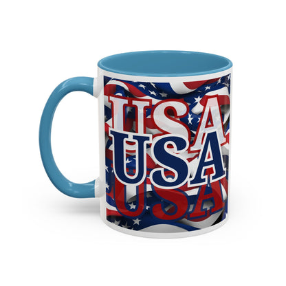 USA Blue font Center Patriot Accent Mug by cypherpunkgear.com