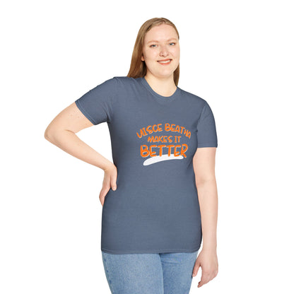 Uisce Beatha makes it better Orange font Dark colors Unisex T-Shirt by cypherpunkgear.com