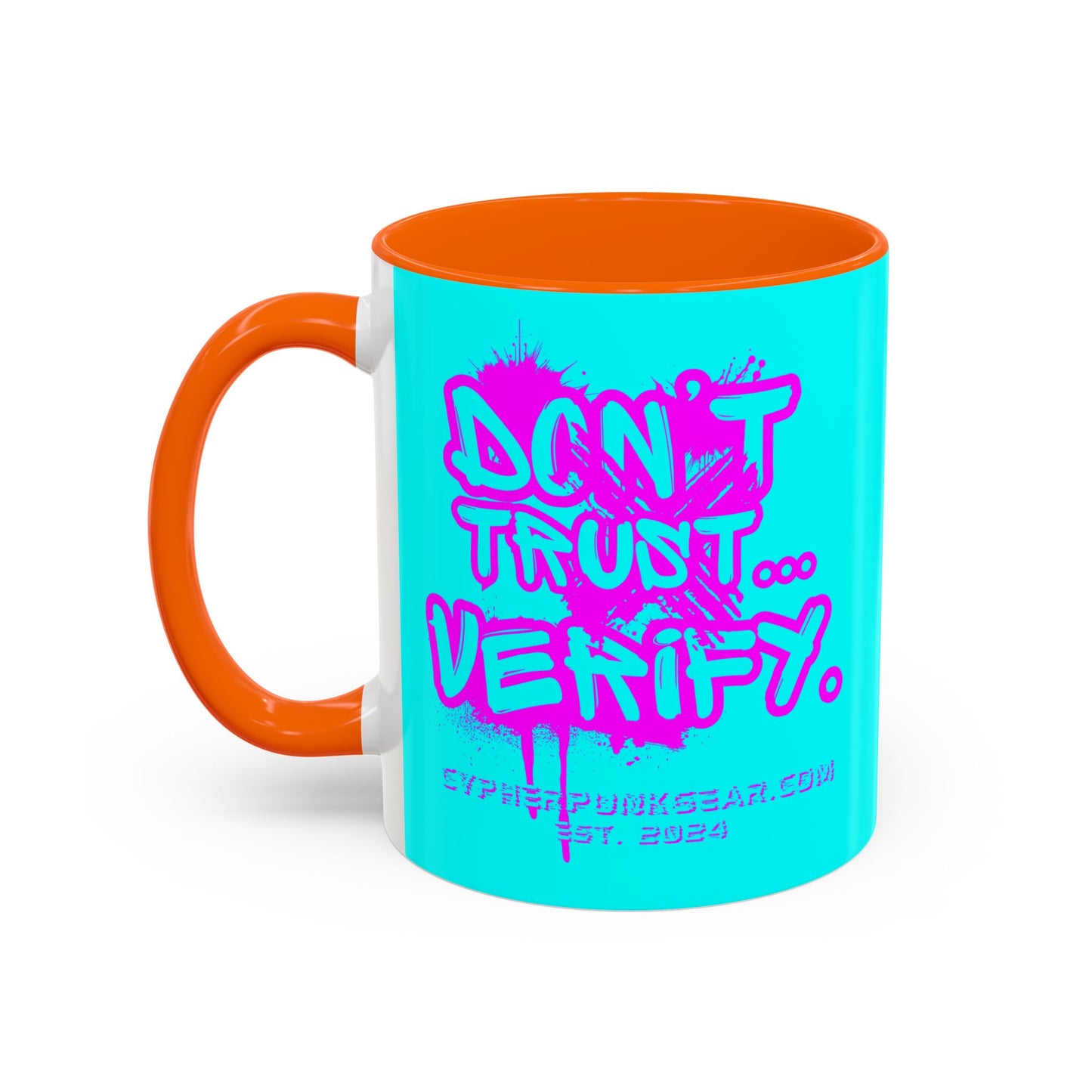 Don't Trust...Verify. Cyan Accent Mug by cypherpunkgear.com