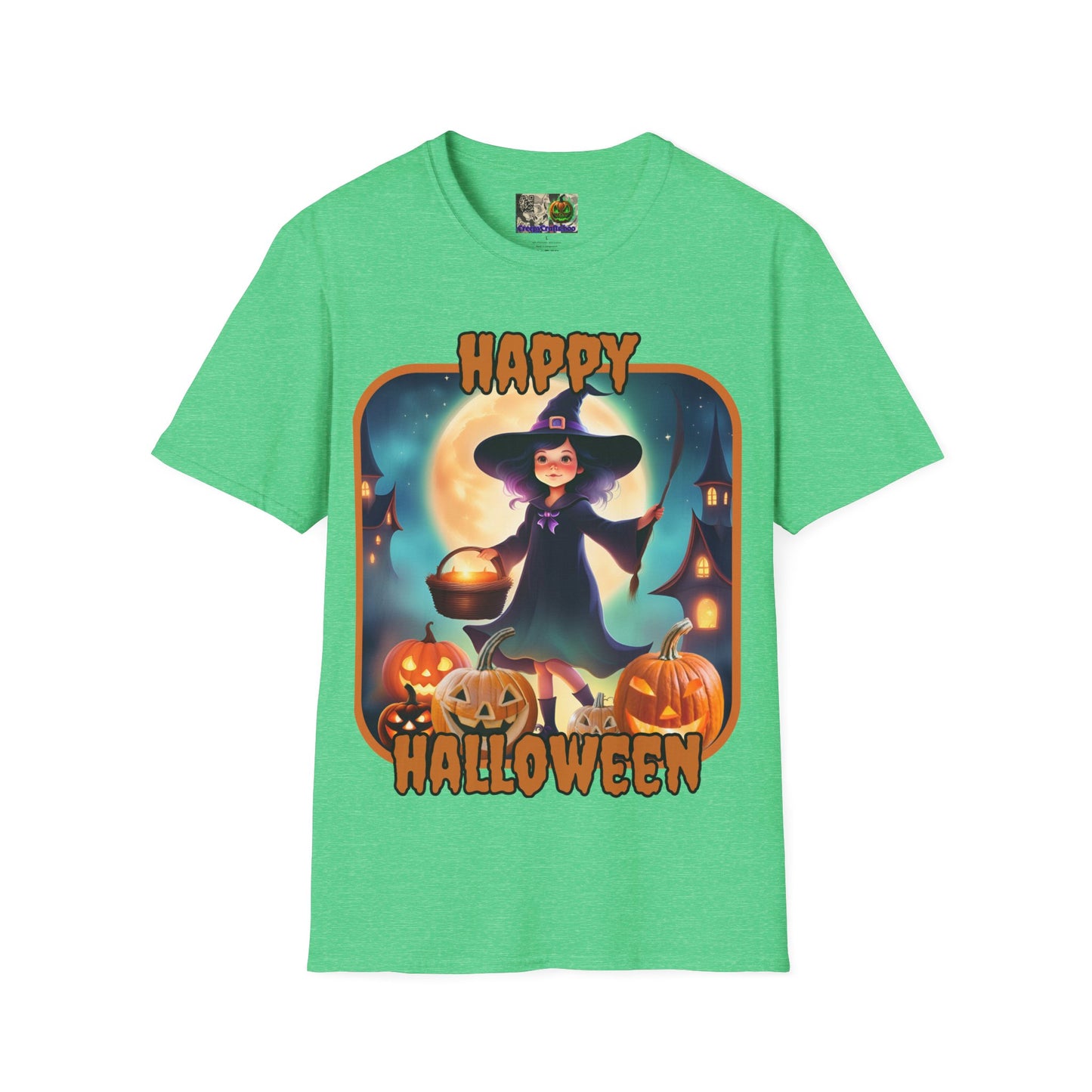 Happy Halloween Little Witch Orange font, Dark colors, Unisex T-Shirt by CreepyCrafts.boo