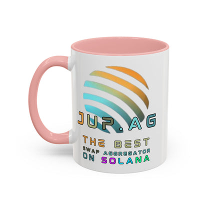 Jupiter (JUP) the best aggregator on Solana White Accent Mug by cypherpunkgear.com