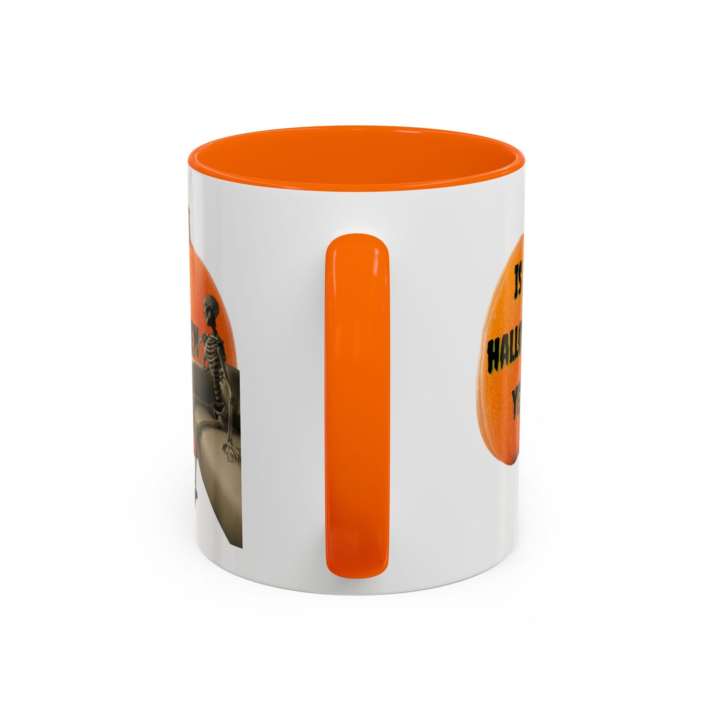 Is it Halloween yet? Skeleton's Giant Pumpkin White Accent Mug by CreepyCrafts.boo