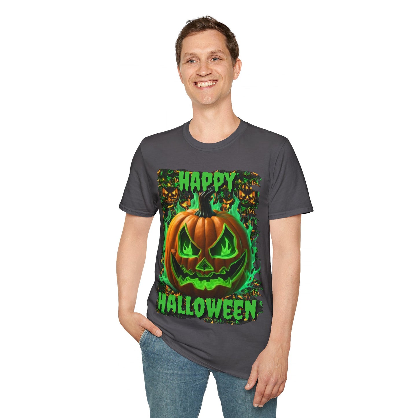 Happy Halloween Green Jack Unisex T-Shirt by cypherpunkgear