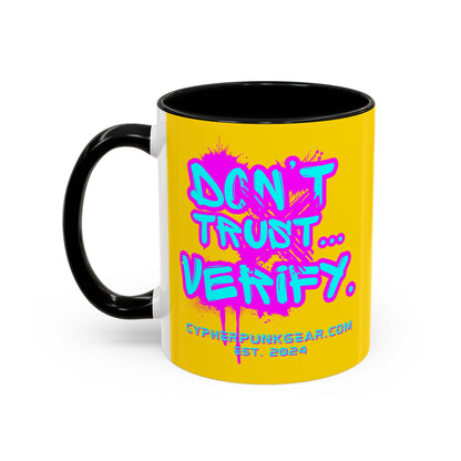 Don't Trust...Verify. Yellow Accent Mug by cypherpunkgear.com