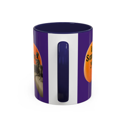 Is It Samhain Yet? Skeleton's Giant Pumpkin Purple Accent Mug by CreepyCrafts.boo