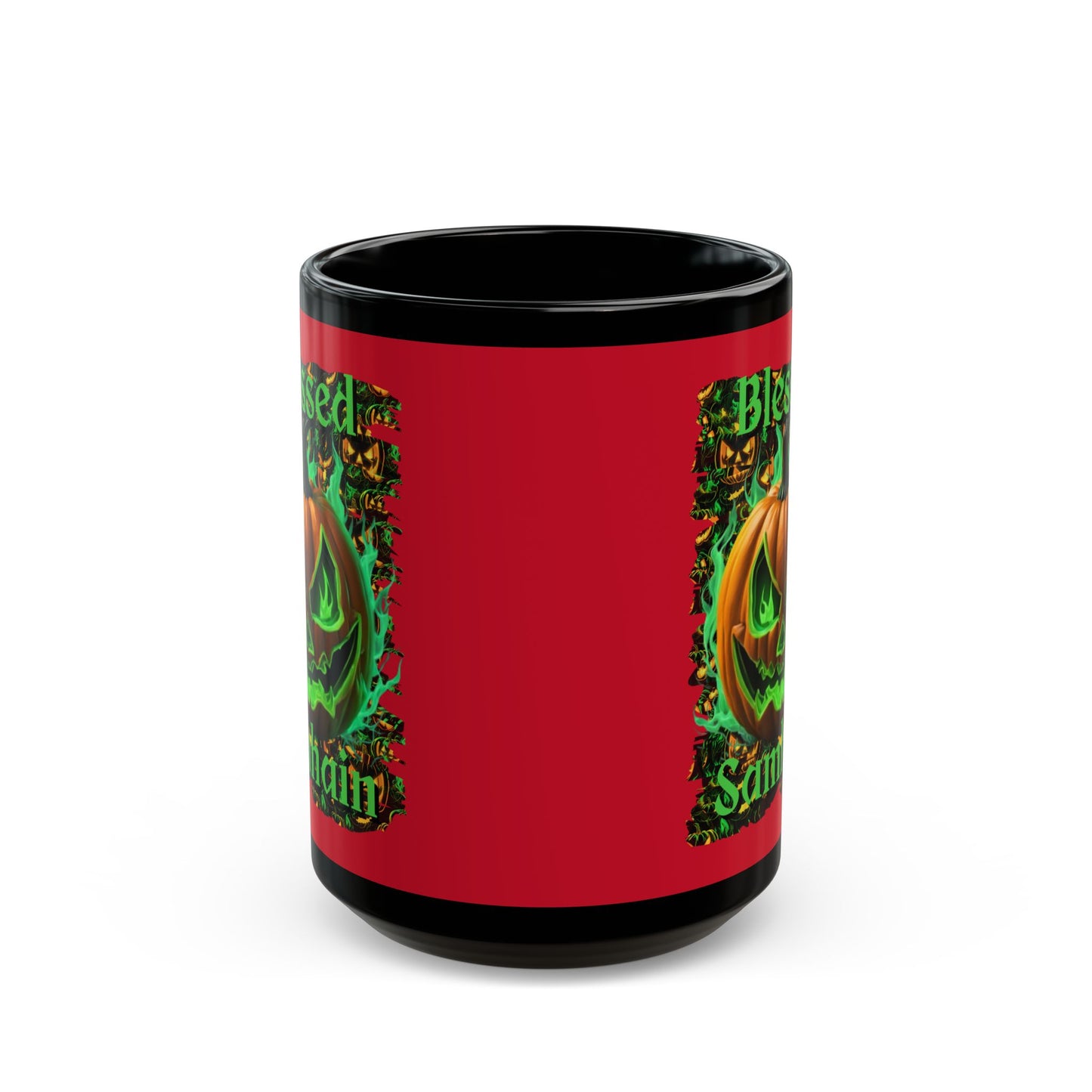 Blessed Samhain Green Jack Red Mug by CreepyCrafts.boo