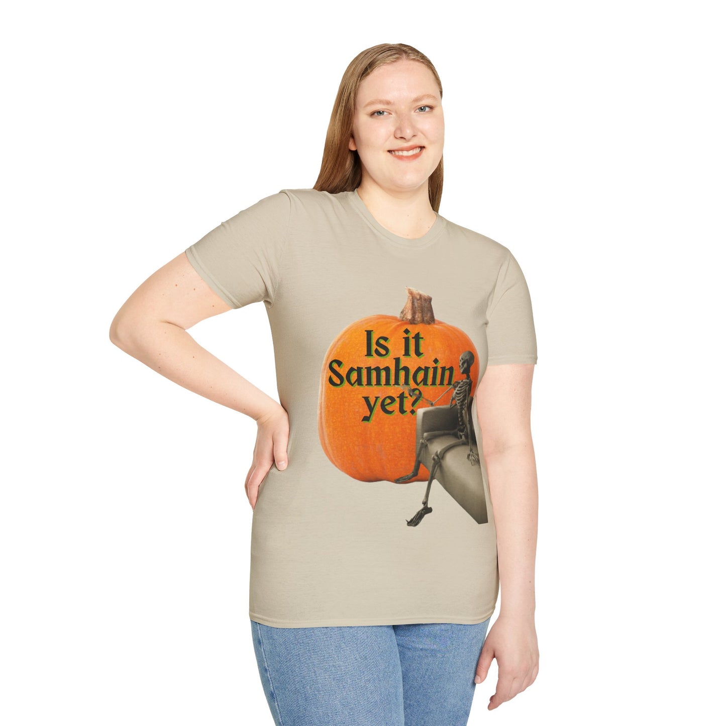 Is It Samhain Yet? Skeleton's Giant Pumpkin Light colors Unisex T-Shirt by CreepyCrafts.boo