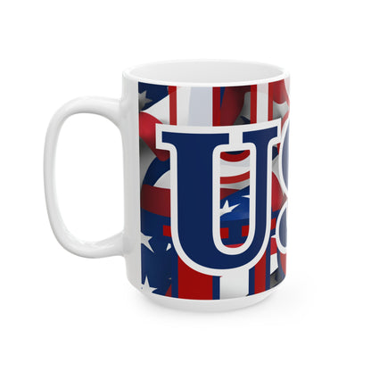 ¡EE.UU! ¡EE.UU! ¡EE.UU! ¡Patriota por cypherpunkgear! Taza de cerámica, (11 oz, 15 oz)