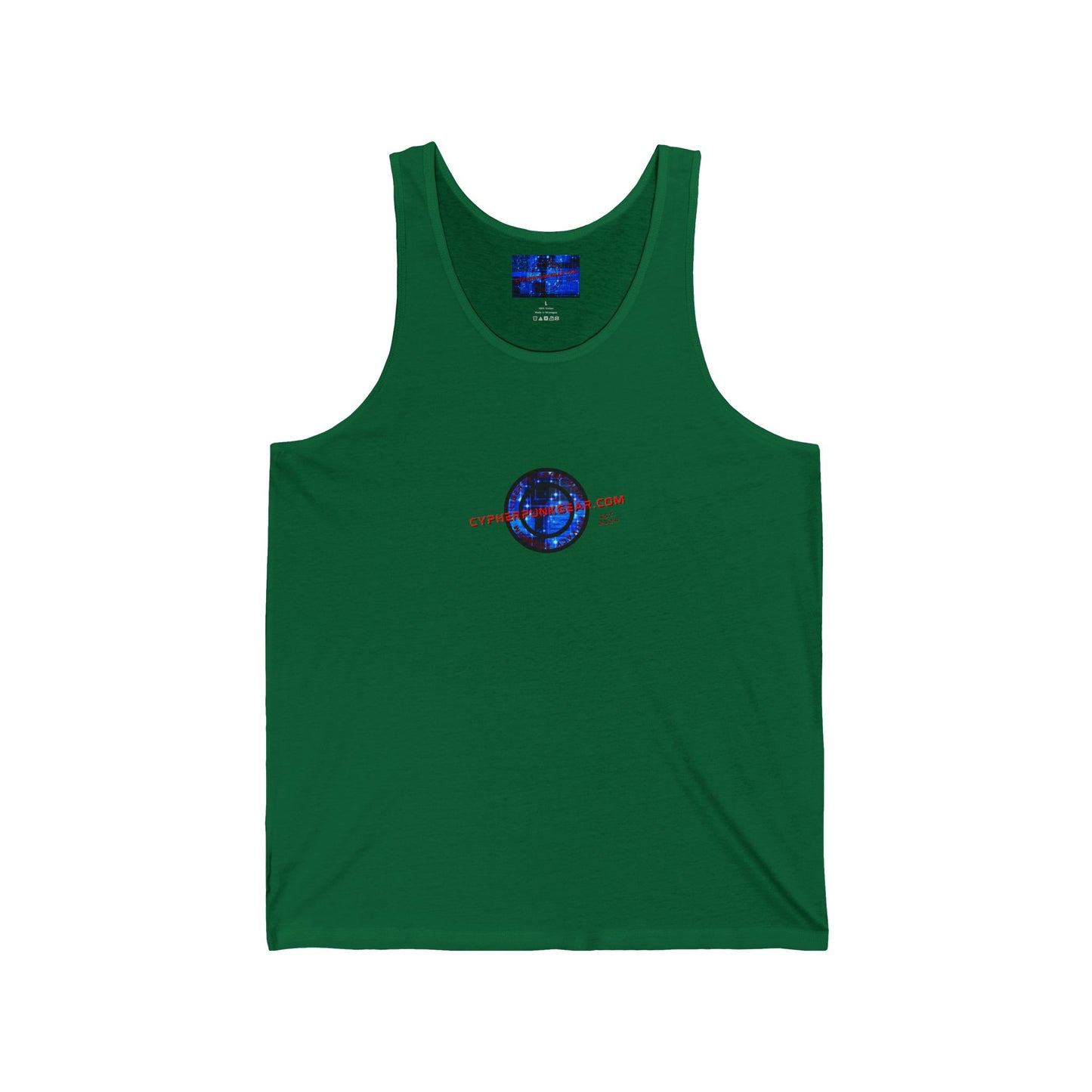 2-sided, cypherpunkgear.com Logo & Cityscape Unisex Jersey Tank Top by cypherpunkgear.com