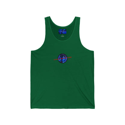 2-sided, cypherpunkgear.com Logo & Cityscape Unisex Jersey Tank Top by cypherpunkgear.com