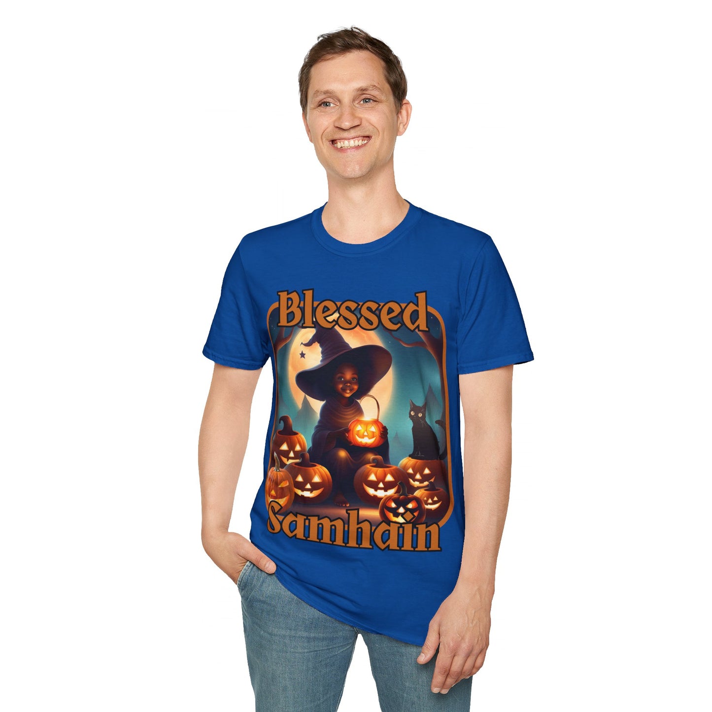 Blessed Samhain Cute Witch ORfont DKcolors Unisex T-Shirt by cypherpunkgear