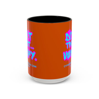 Don't Trust...Verify. Orange Accent Mug by cypherpunkgear.com