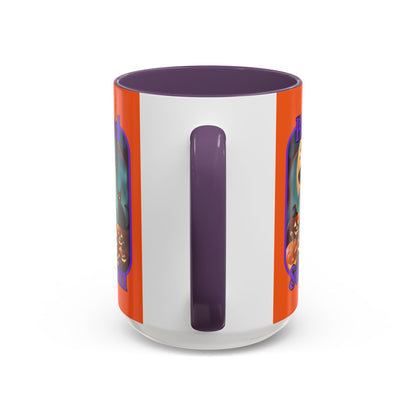 Blessed Samhain Cute Witch Purple font Orange Accent Mug by CreepyCrafts.boo