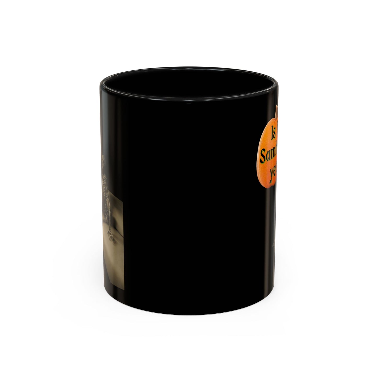 Is it Samhain yet? Skeleton's Pumpkin Black Accent Mug by CreepyCrafts.boo