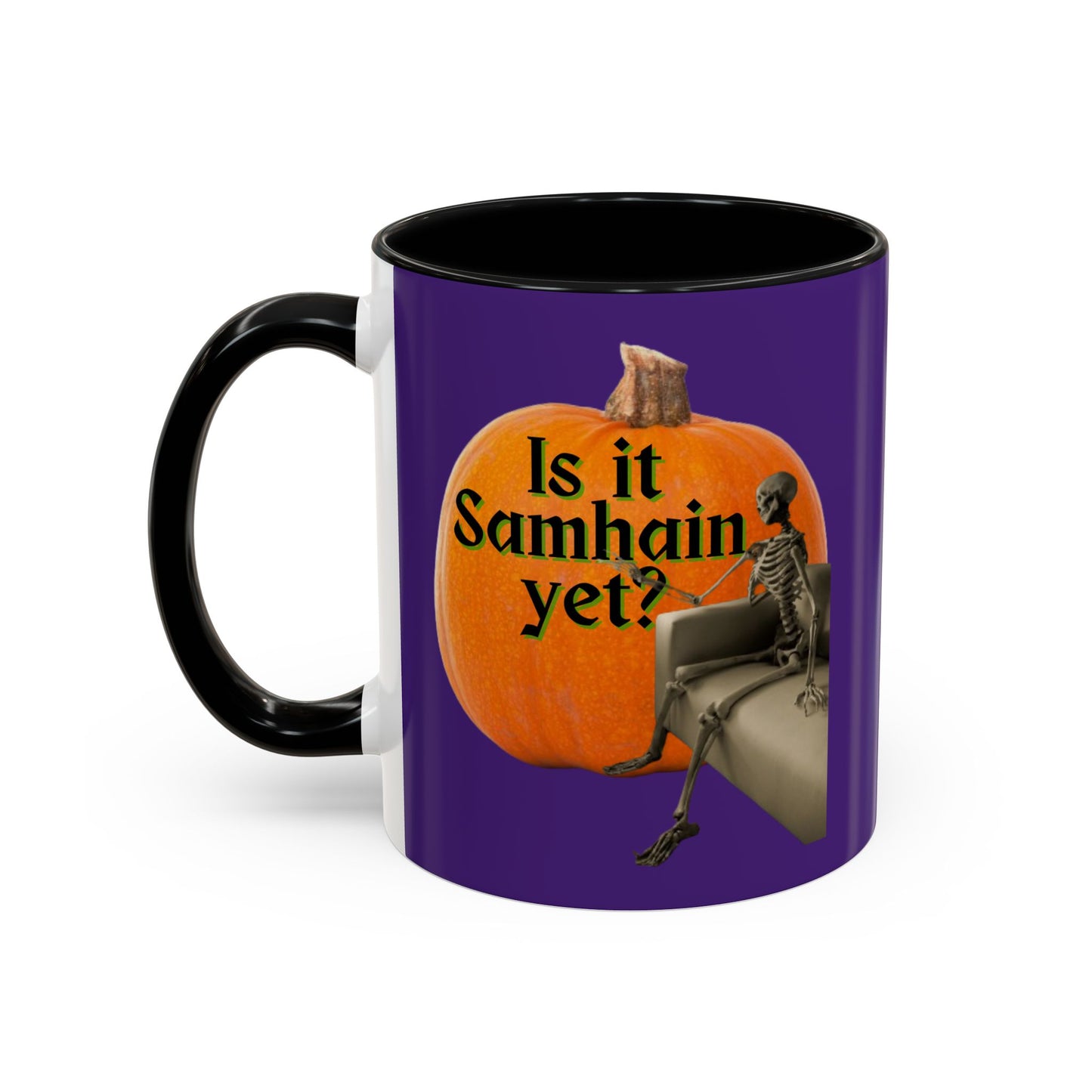 Is It Samhain Yet? Skeleton's Giant Pumpkin Purple Accent Mug by CreepyCrafts.boo