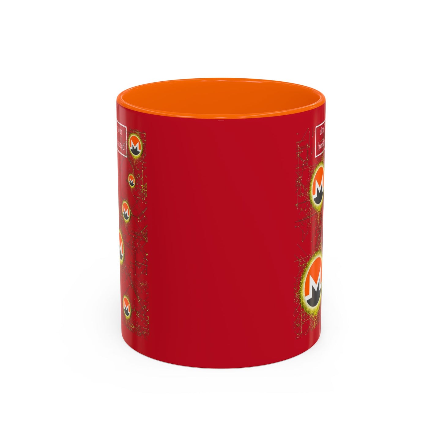 Monero (XMR) don't assume your freedoms are assured Red Accent Mug by cypherpunkgear.com