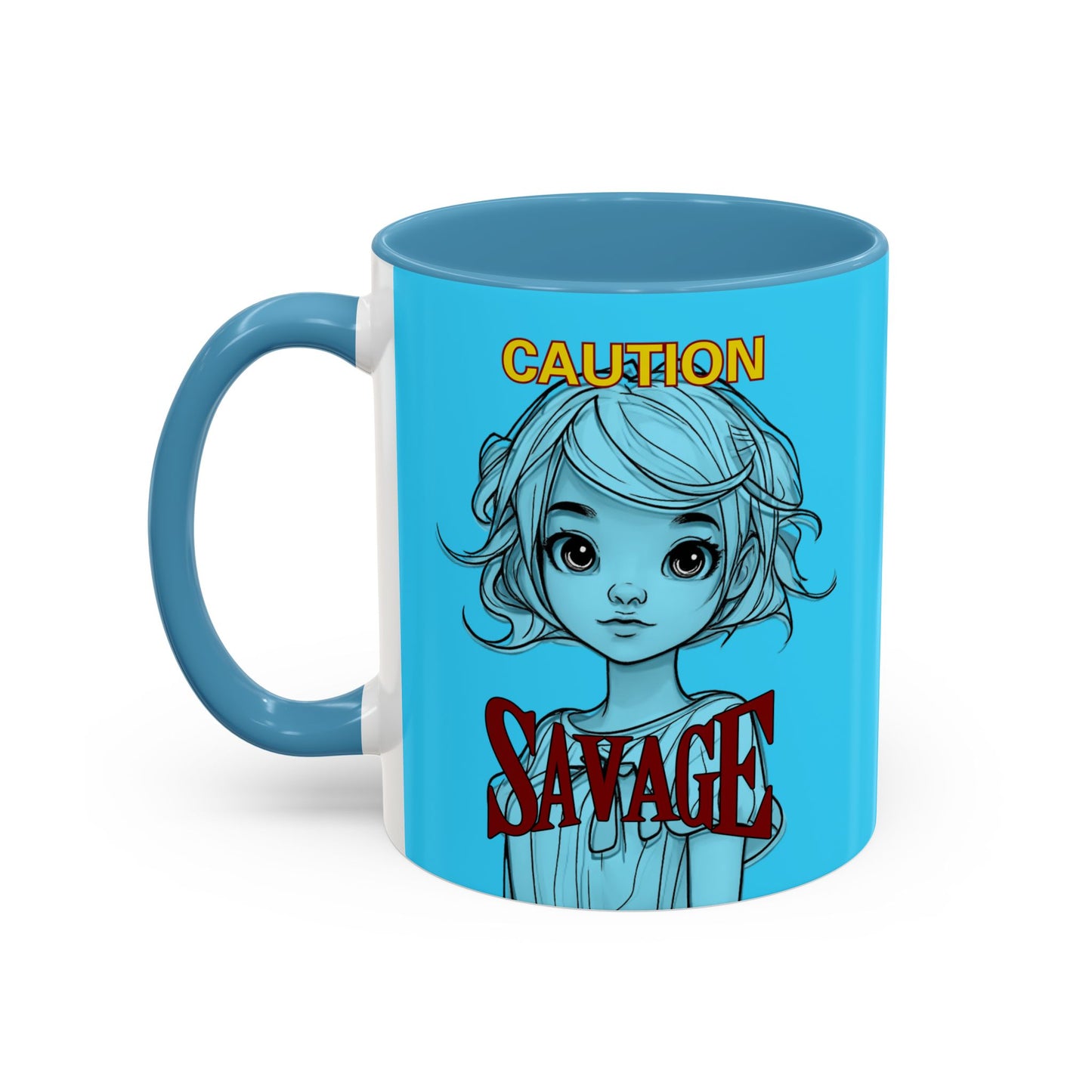 Caution, Savage Light Blue Accent Mug by cypherpunkgear.com