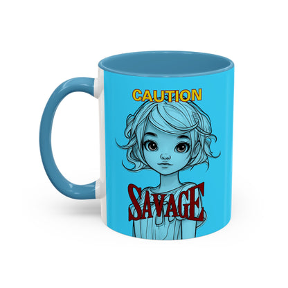 Caution, Savage Light Blue Accent Mug by cypherpunkgear.com