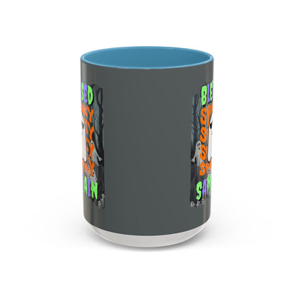 Spooky Blessed Samhain Ghost Mixed font Accent Mug by CreepyCrafts.boo