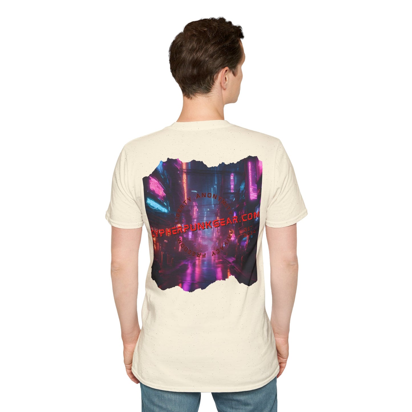 2-sided, cypherpunkgear.com Logo & Cityscape Light colors Unisex T-Shirt by cypherpunkgear.com