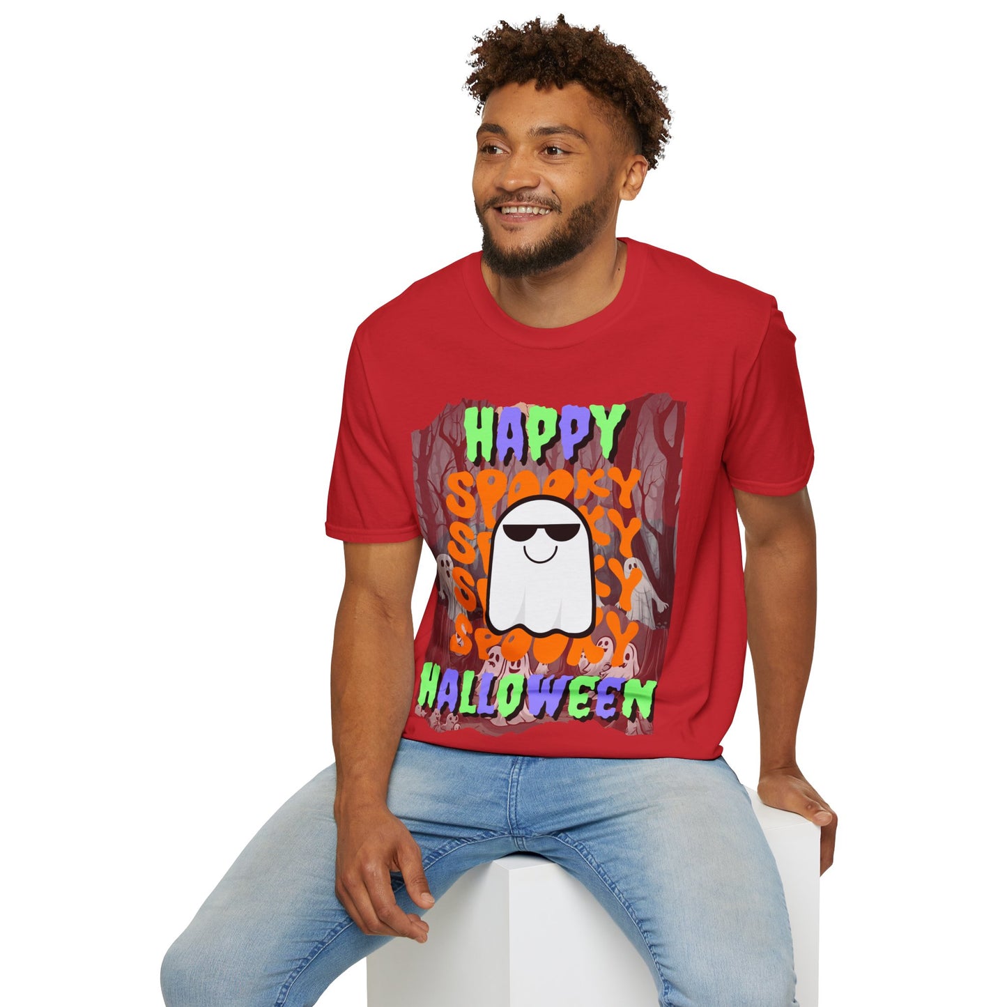 Spooky Happy Halloween Ghost Light colors Mixed font Unisex T-Shirt by CreepyCrafts.boo