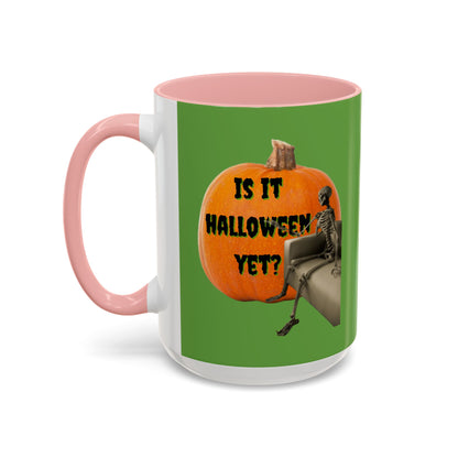 Is it Halloween yet? Skeleton's Giant Pumpkin Green Accent Mug by CreepyCrafts.boo