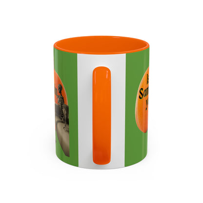 Is It Samhain Yet? Skeleton's Giant Pumpkin Green Accent Mug by CreepyCrafts.boo