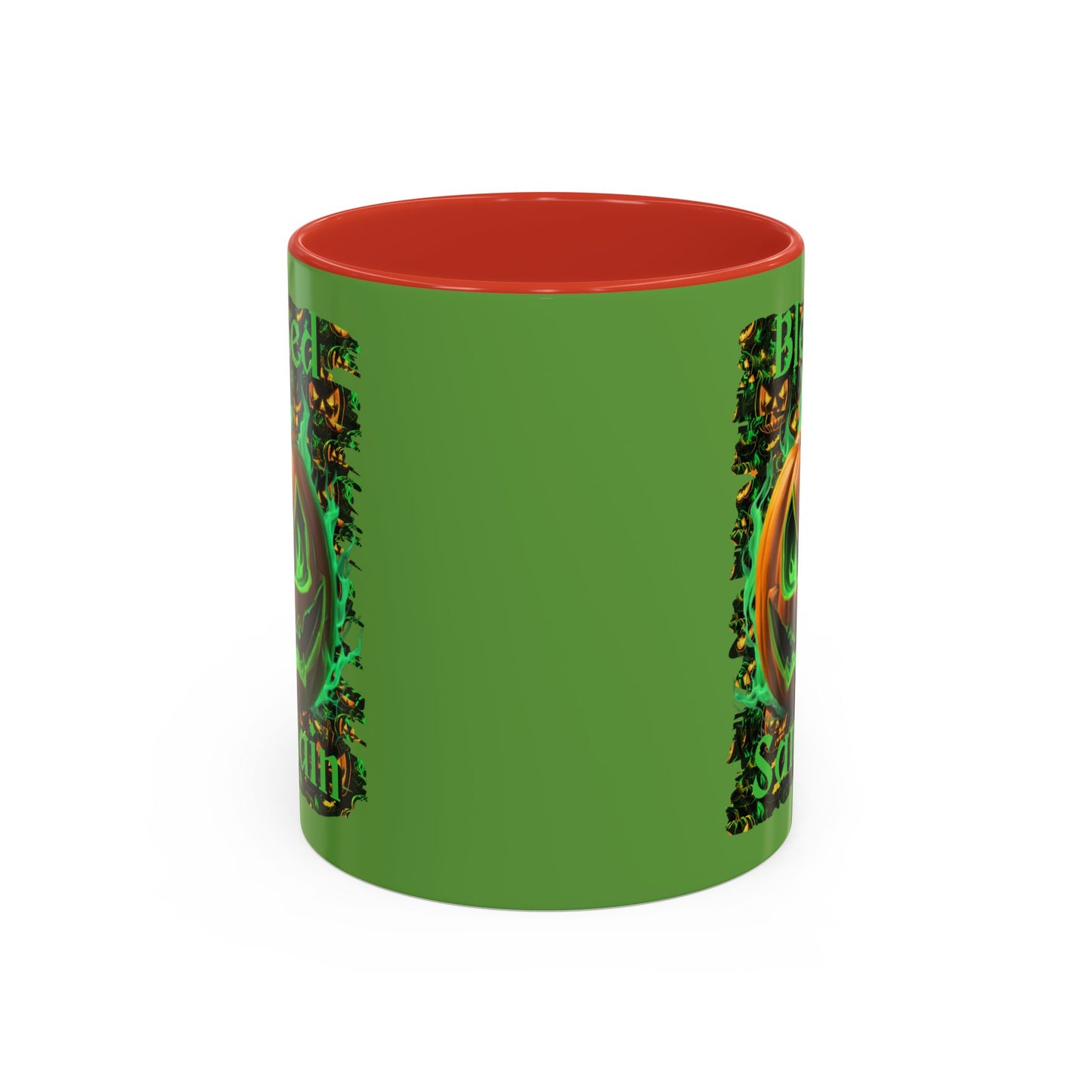 Blessed Samhain Green Jack Green Accent Mug by CreepyCrafts.boo