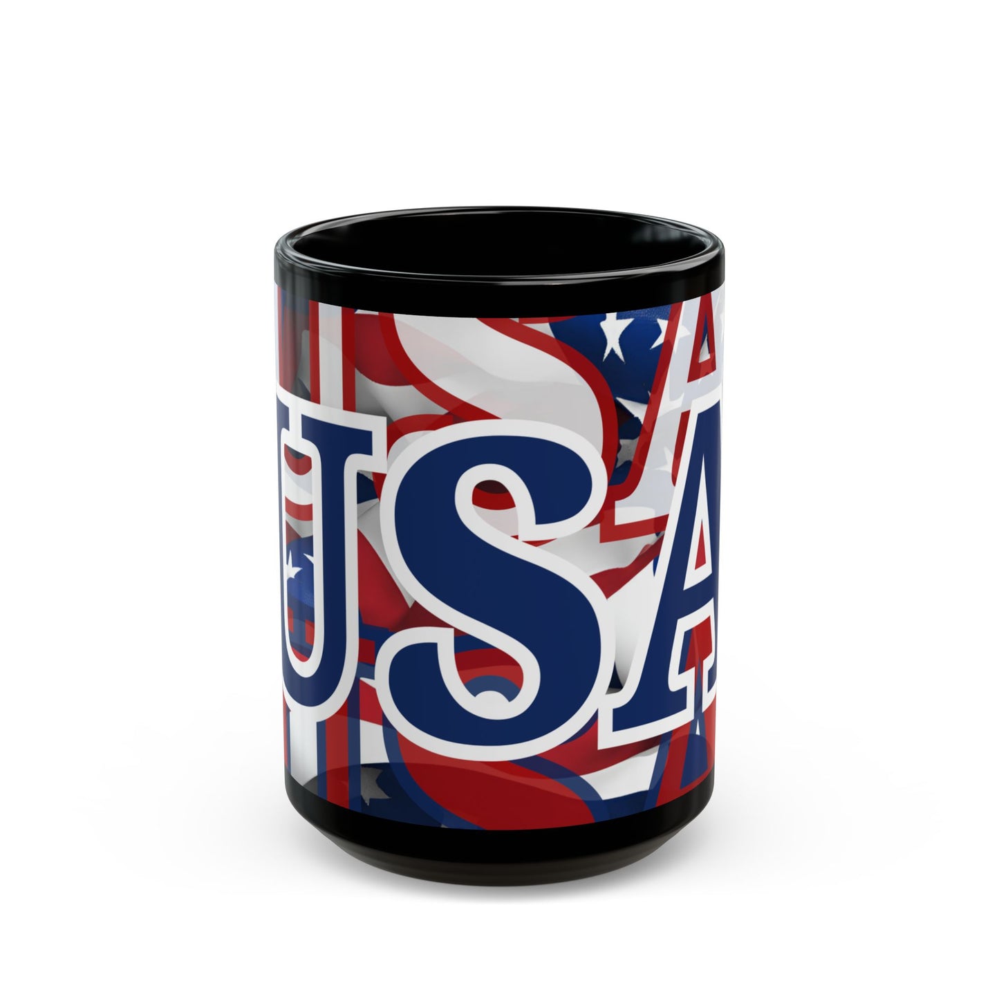 USA! USA! USA Blue font Patriot Black Mug by cypherpunkgear.com