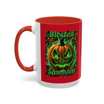 Blessed Samhain Green Jack Red Accent Mug by CreepyCrafts.boo