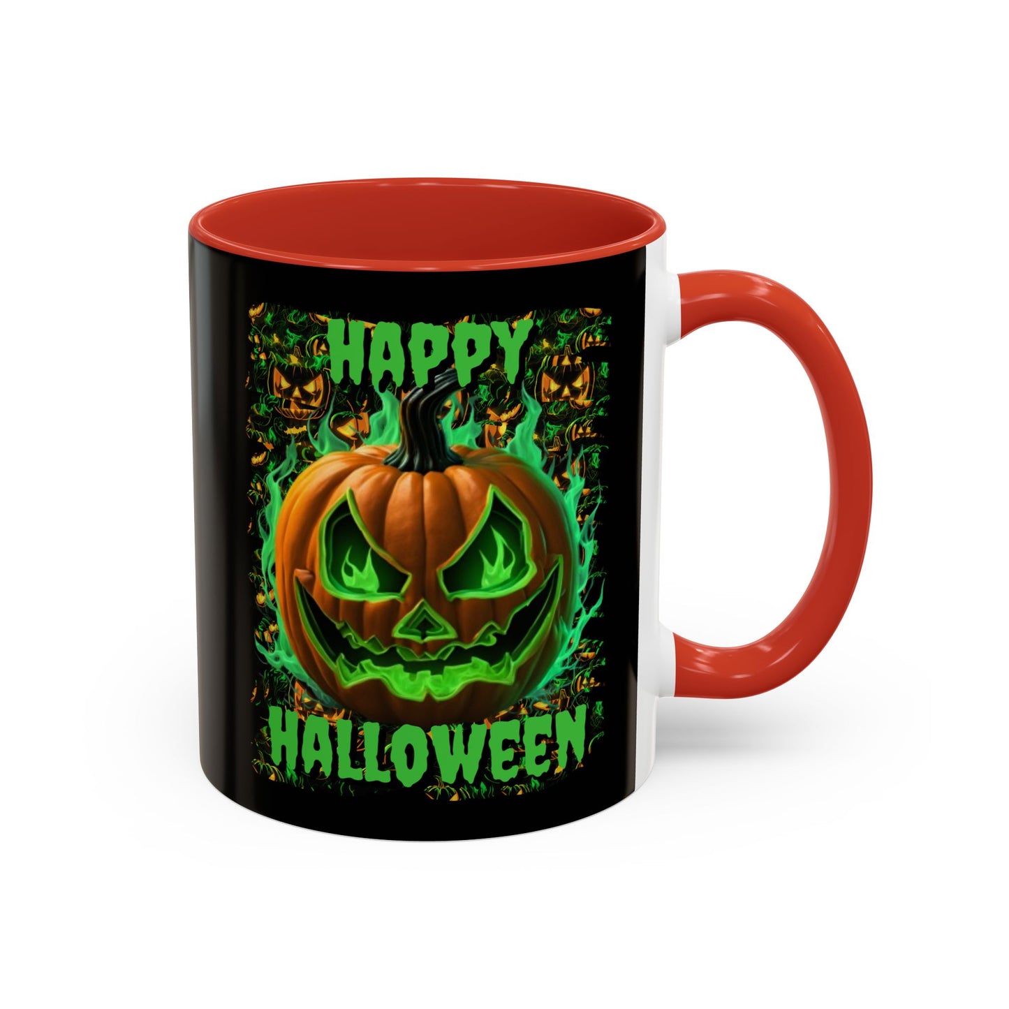 Happy Halloween Green Jack Black Accent Mug by CreepyCrafts.boo