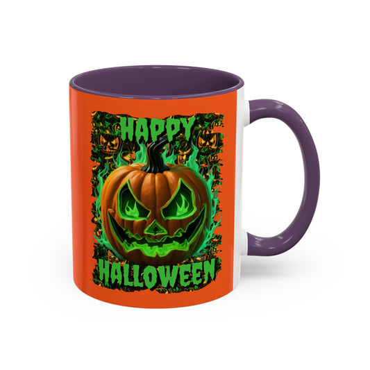 Happy Halloween Green Jack Orange Accent Mug by CreepyCrafts.boo