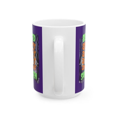 Spooky Blessed Samhain Ghost Green font Purple Mug by CreepyCrafts.boo