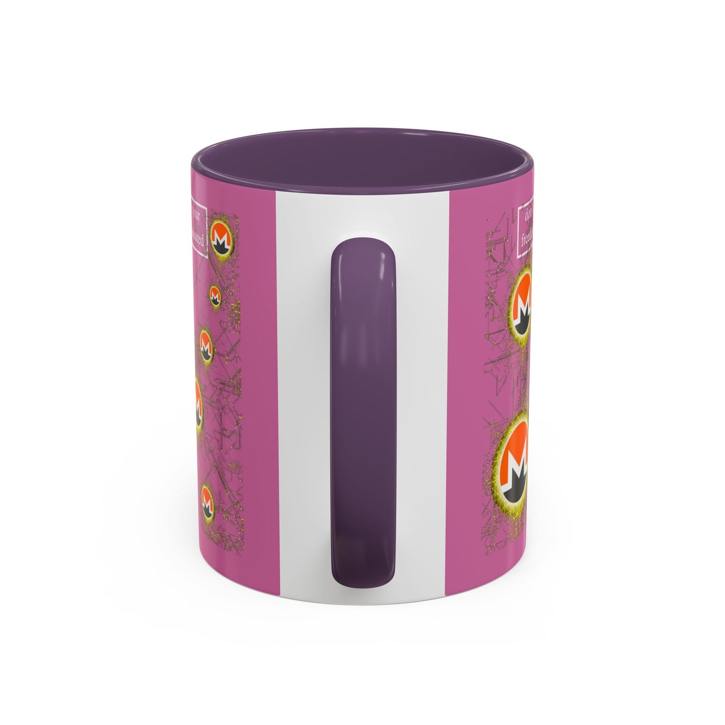 Monero (XMR) don't assume your freedoms are assured Pink Accent Mug by cypherpunkgear.com