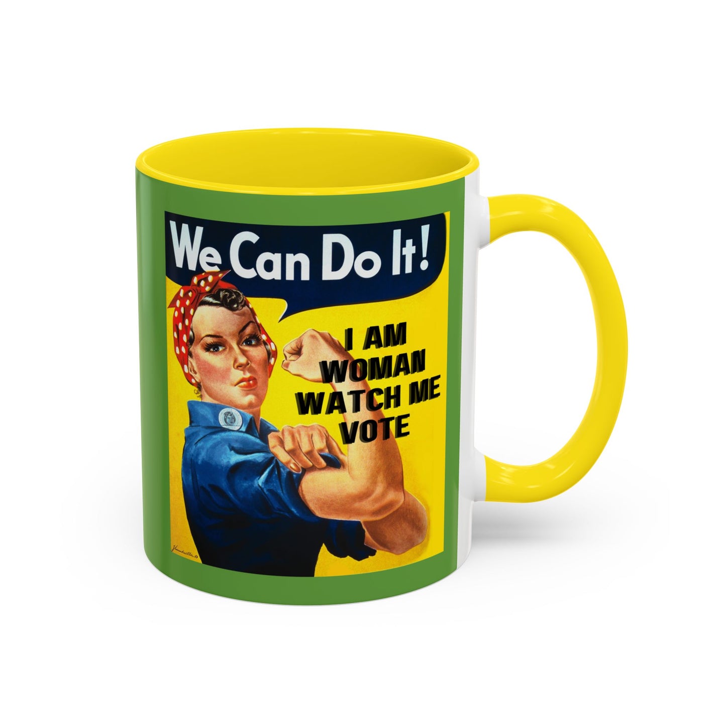 I Am Woman Watch Me Vote Rosie Green Accent Mug by cypherpunkgear.com