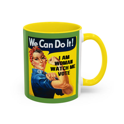 I Am Woman Watch Me Vote Rosie Green Accent Mug by cypherpunkgear.com