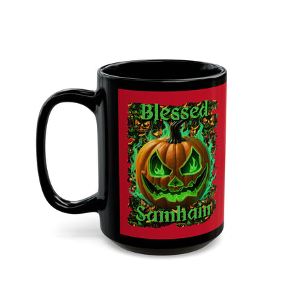 Blessed Samhain Green Jack Red Mug by CreepyCrafts.boo