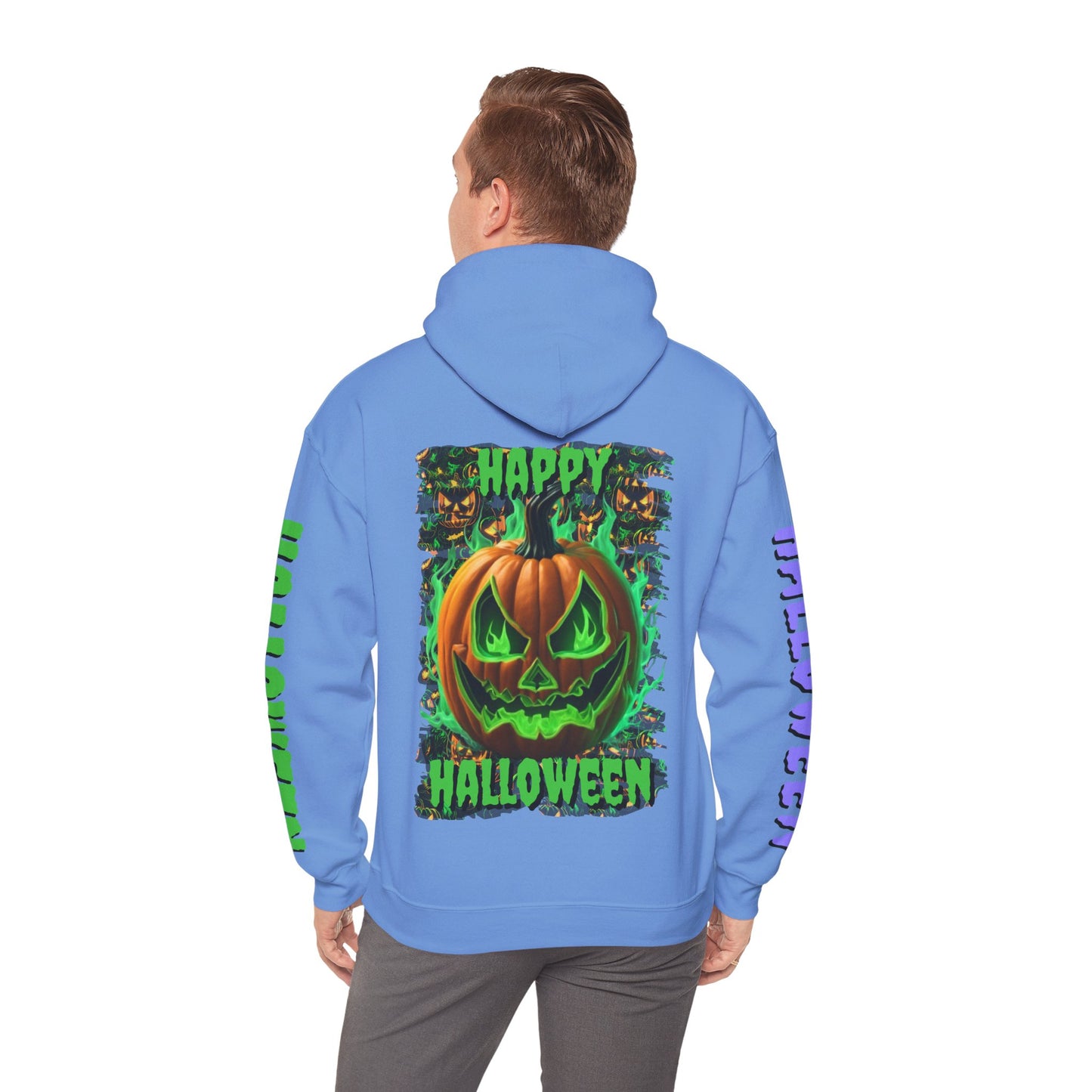 Happy Halloween Green Jack Hoodie Unisex Hooded Sweatshirt by CreepyCrafts.boo