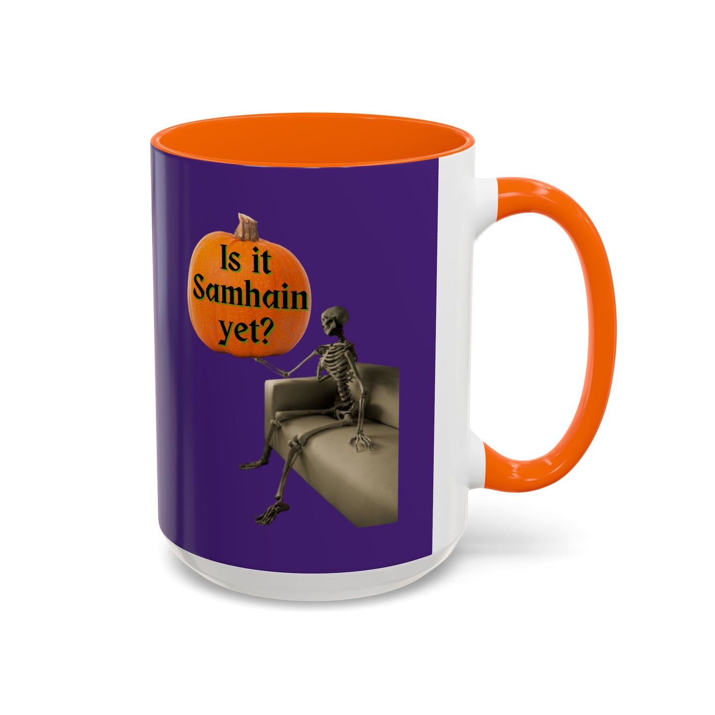 Is it Samhain yet? Skeleton's Pumpkin Purple Accent Mug by CreepyCrafts.boo