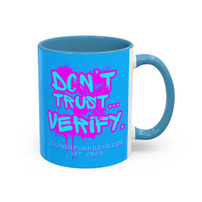 Don't Trust...Verify. Light Blue Accent Mug by cypherpunkgear.com