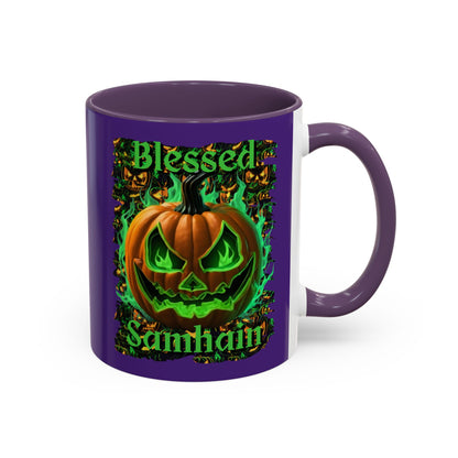 Blessed Samhain Green Jack Purple Accent Mug by CreepyCrafts.boo