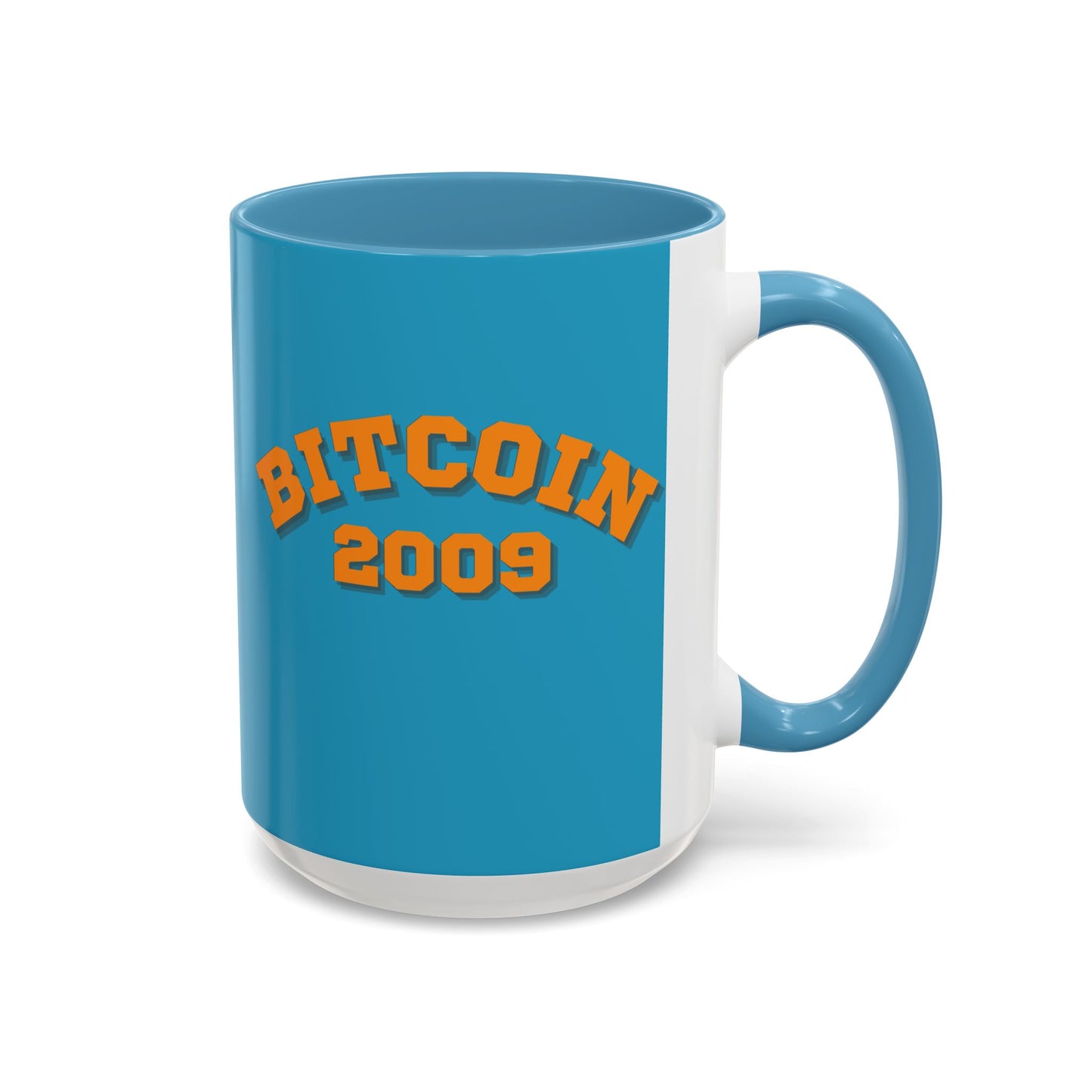 Bitcoin 2009 Turquoise Accent Mug by cypherpunkgear.com