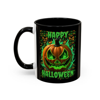Happy Halloween Green Jack Black Accent Mug by CreepyCrafts.boo
